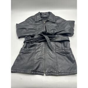 VINTAGE Womens Black Leather Jacket Full Zip Size XL 100% LEATHER Tannery West